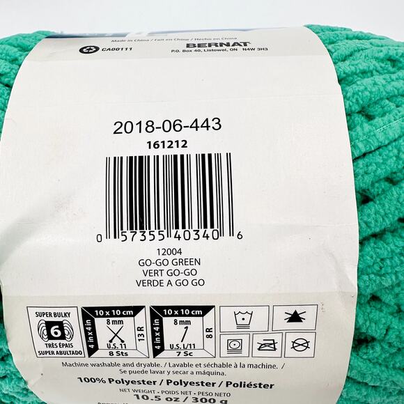 BERNAT Blanket Brights GoGo Green Yarn 10.5oz Super Bulky Polyester Chenille - Picture 3 of 5